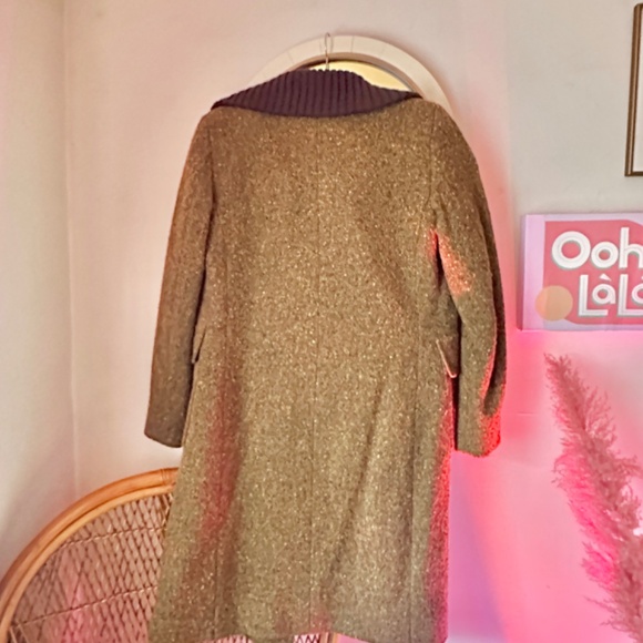 Cole Haan Brown Funnel Neck Shawl Collar Wool Blend Basket Weave Midi Coat 2 - Picture 9 of 10